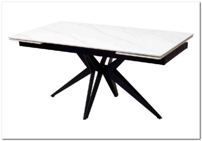 Стол FORIO 160 MATT WHITE MARBLE SINTERED STONE/ BLACK