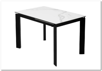 Стол CORNER 120 MATTE STATUARIO Белый мрамор матовый керамика, стекло/ черный каркас, DISAUR