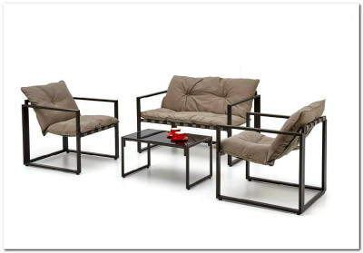 Комплект Halmar SHARK диван + 2 кресла + стол (черный/капучино)