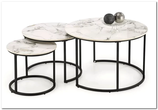 Комплект Halmar GILDA, 3 стола журнальных (белый мрамор/черный) заказать по цене 20 798 руб. в Перми Комплект Halmar GILDA, 3 стола журнальных (белый мрамор/черный) заказать по цене 20 798 руб. в Перми