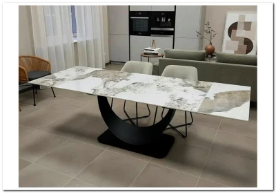 Стол обеденный Halmar FERNANDO 160 раскладной (белый мрамор/черный)