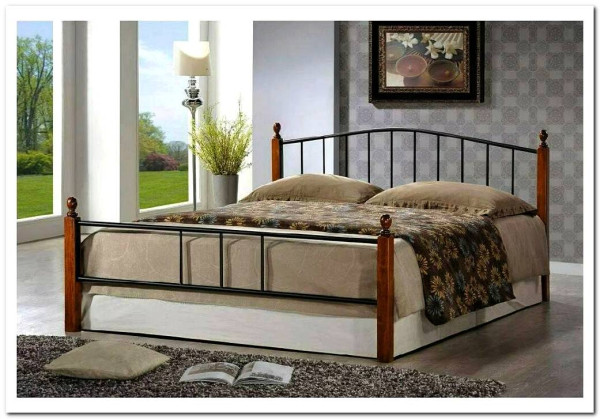 Купить Кровать AT-915 дерево гевея/металл 160*200 (Queen bed), красный дуб/черный с доставкой по России по цене производителя можно в магазине Другая Мебель в Перми