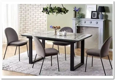 Стол обеденный Halmar MARLEY раскладной (белый мрамор/серый/черный)