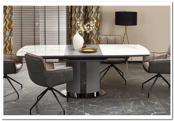 Стол обеденный Halmar DANCAN раскладной (белый мрамор/серый/черный) заказать по цене 120 268 руб. в Перми Стол обеденный Halmar DANCAN раскладной (белый мрамор/серый/черный) заказать по цене 120 268 руб. в Перми