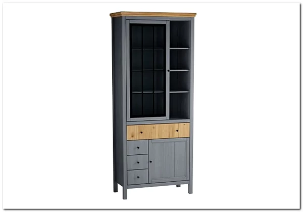 Шкаф Сканди для посуды 1113СТЧ стеклянная и глухая двери серый 7046/антик заказать по цене 45 332 руб. в Перми