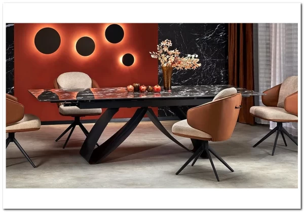 Стол обеденный Halmar HILARIO 180 раскладной (черный мрамор/черный) заказать по цене 122 998 руб. в Перми