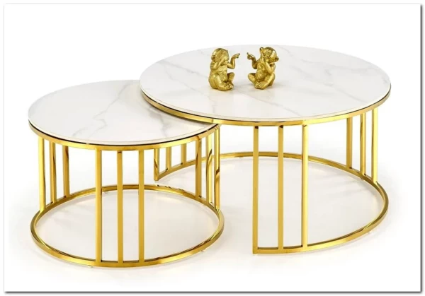 Комплект Halmar MERCURY 3, 2 стола журнальных (белый мрамор/золотой) заказать по цене 57 327 руб. в Перми