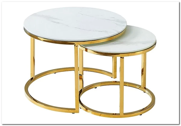 Комплект Signal MUSE II, 2 стола журнальных (эффект белого мрамора/золотой) заказать по цене 43 584 руб. в Перми