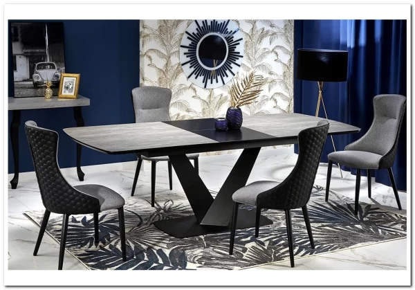 Стол обеденный Halmar VINSTON раскладной темно-серый/черный заказать по цене 110 842 руб. в Перми