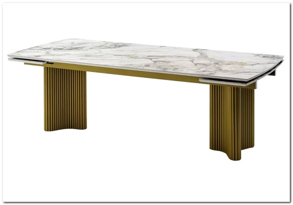 Стол АДАЖИО-2 240 (320) см ARCTIC OCEAN, керамика / Золотой каркас заказать по цене 123 150 руб. в Перми