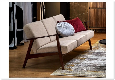 Диван HALMAR MILANO 3S tap. Castel 15 бежевый/орех