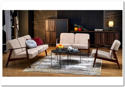 Кресло HALMAR MILANO 1S tap. Castel 15 бежевый/орех