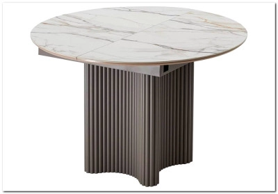 Стол АДАЖИО 115 КРУГЛЫЙ GILT WHITE, керамика / Латте каркас