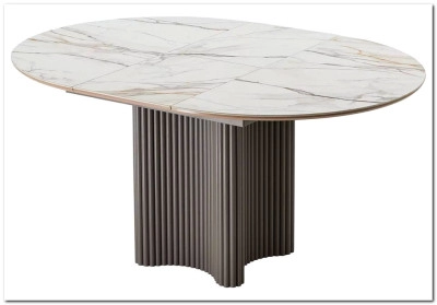 Стол АДАЖИО 115 КРУГЛЫЙ GILT WHITE, керамика / Латте каркас