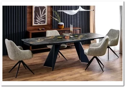 Стол обеденный Halmar ARMANI 165 (черный мрамор/черный)