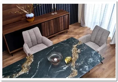 Стол обеденный Halmar ARMANI 165 (черный мрамор/черный)