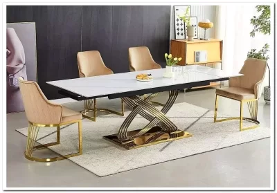 Стол обеденный Signal HERMES II 160 (эффект белого мрамора/золотой)