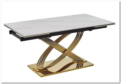 Стол обеденный Signal HERMES II 160 (эффект белого мрамора/золотой)